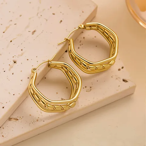 Geometric Titanium Steel 18K Gold Plated Hoop Earrings For Women Minimalist Multi-layered Heart Geometric Earrings Jewelry