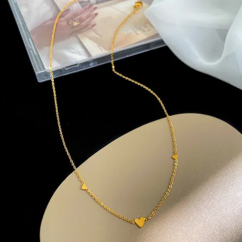 18K Gold Plated Titanium Steel Triple Heart Pendant Necklace Bracelet Anklet For Women Waterproof Stainless Steel Jewelry