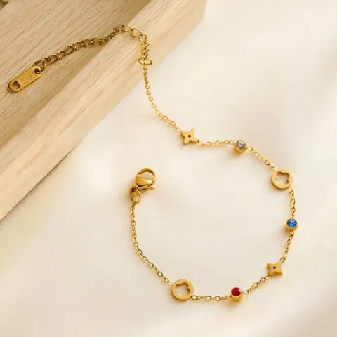 Edelstahl Vierblättriges Kleeblatt Halskette Und Armband Vergoldet Zirkonia Schmuck Für Damen Verstellbare Fußkettchen