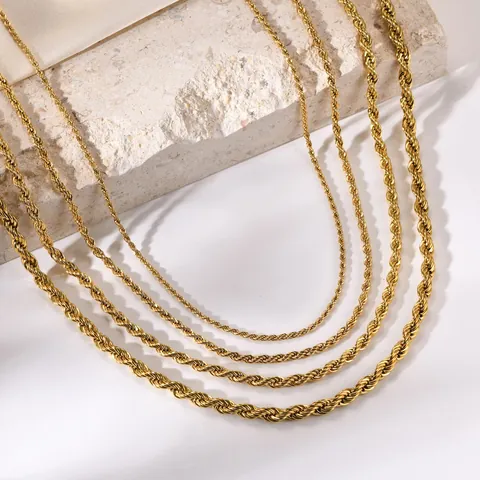 Collar de Cadena de Cuerda de Acero Inoxidable Minimalista para Mujeres Hombres Chapado en Oro Pulsera de Cadena de Torsión Joyería