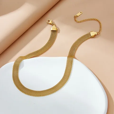 Minimalist Stainless Steel Mesh Woven Choker Necklace Bracelet For Women PVD Gold Plated Fashion Geometric Jewelry Individual Gift