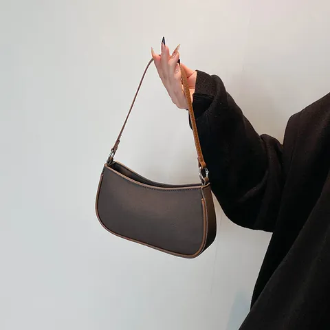 Vintage Underarm Baguette Bag For Women Minimalist PU Canvas Contrasting Color Shoulder Bag Daily Office Commuting Handbag
