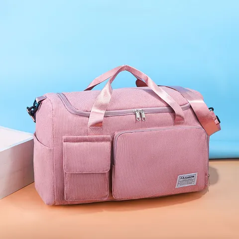 Borsa da Viaggio in Velluto a Coste di Grande Capacità Unisex Borsone Multi Tasca per Palestra Sportiva Weekend Viaggio Notturno a Tracolla e a Mano