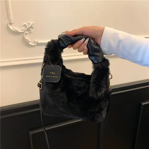 Borsa a Mano in Peluche Autunno Inverno da Donna Borsa a Spalla in Pelliccia Sintetica Borsa a Tracolla Furry Moda Versatile