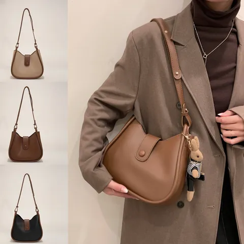 Dames Mode PU Leer Retro Schoudertas Koreaanse Stijl Kleurblok Crossbody Tote Tas Met Leuke Dierenhanger Voor Dagelijks Werk