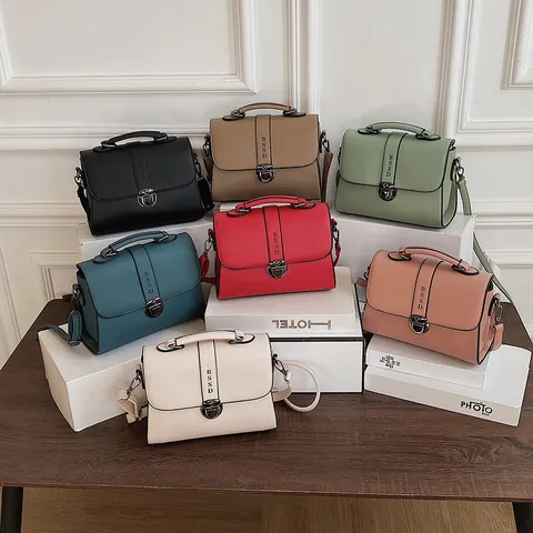 Dames Retro PU Leren Vierkante Crossbodytas Minimalistische Letterprint Kleine Schoudertas Met Handvat En Verstelbare Riem
