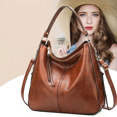 Borsa a Tracolla da Donna in Pelle di Vacchetta di Secondo Strato Borsa Hobo Grande Capacità Con Tracolla Regolabile