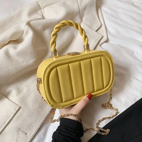 Women Quilted PU Leather Small Square Box Bag Twist Handle Gold Chain Strap Elegant Crossbody Handbag For Party Daily