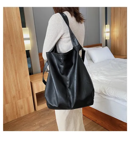 Women Large Capacity PU Leather Tote Bag Casual Vintage Hobo Shoulder Bag Minimalist Solid Color Handbag Commuter Satchel