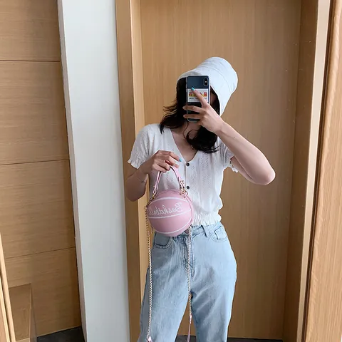 Sac Bandoulière Rond Créatif Forme de Basket-ball Pour Femmes Cuir PU Sac à Main Nouveauté Avec Chaîne Dorée Sac à Épaule Mode