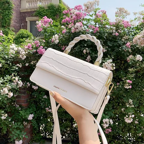 Sac Bandoulière Femme Élégant en Cuir PU Motif Crocodile Sac à Main Avec Poignée Tissée Pour Trajet Quotidien Pochette Carrée Élégante
