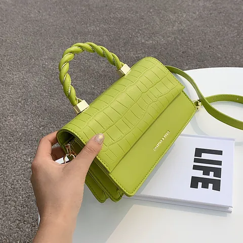 Sac Bandoulière Femme Élégant en Cuir PU Motif Crocodile Sac à Main Avec Poignée Tissée Pour Trajet Quotidien Pochette Carrée Élégante