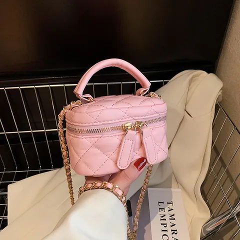Mini Borsa Box Trapuntata da Donna Moda Pelle PU Catena Borsa a Tracolla Stile Vintage Piccolo Astuccio per Trucchi Accessorio