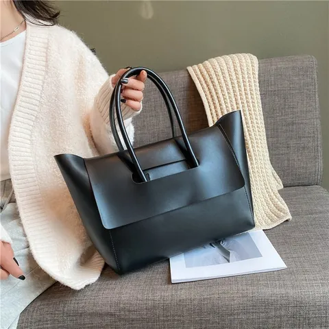 Große Kapazität PU Leder Tote Bag Für Damen Vintage Minimalistisch Klappe Schulterhandtasche Retro Pendeln Arbeit Shopping Tasche