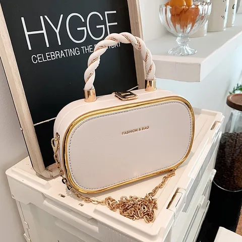 Dames Mode PU Leer Box Tas Kleine Vierkante Ketting Crossbody Tas Met Gevlochten Handvat Metalen Frame Elegante Avondhandtas