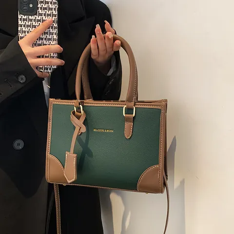 Bolso Tote de Moda de Color de Contraste para Mujer de Cuero de PU Bolso de Mano Vintage Cuadrado de Bandolera Con Correa de Hombro Ajustable para Diario