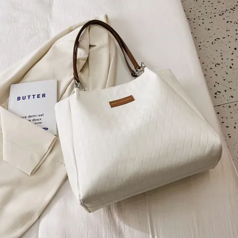 Women's Large Capacity Quilted Diamond Lattice Tote Bag With Chain Strap Faux Leather Shoulder Handbag For Daily Commute