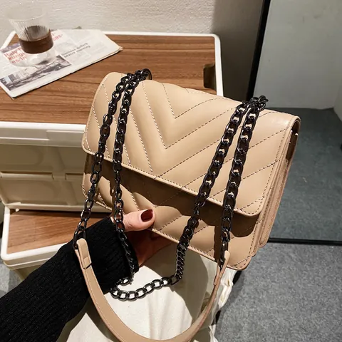 Bolso de Hombro Vintage para Mujer Acolchado en V de Cuero PU Con Cadena Bolso Bandolera Moda Callejera Para Uso Diario