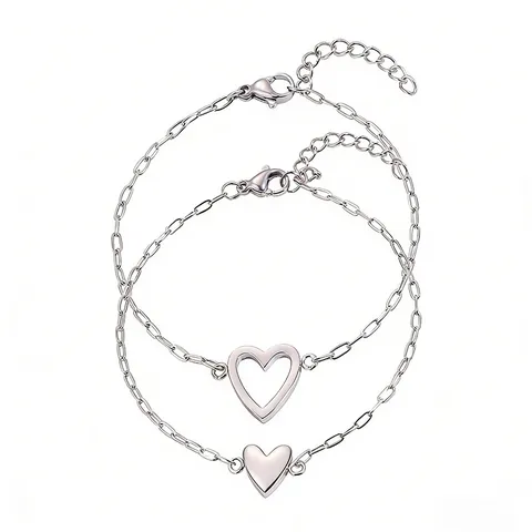 Bracelet Cœur Creux en Acier Inoxydable pour Femme Plaqué Or Argent Chaîne Trombone Réglable Bijoux Minimalistes Cadeau
