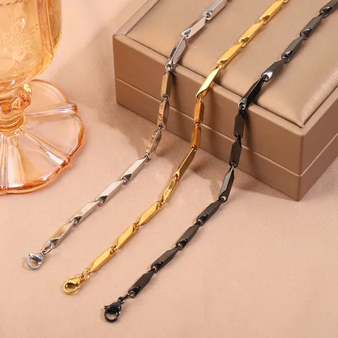Bracelet à Maillons Géométriques Minimaliste en Acier Inoxydable pour Homme Femme Hip Hop Plaqué Or 18K Chaîne Facettée Bijoux