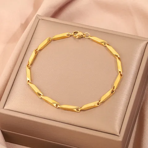 Bracelet à Maillons Géométriques Minimaliste en Acier Inoxydable pour Homme Femme Hip Hop Plaqué Or 18K Chaîne Facettée Bijoux