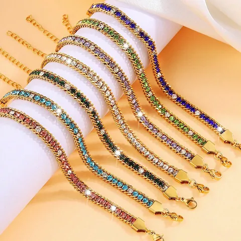 Trendy Titanium Steel Gold Plated Cuban Link Bracelet With Colorful Zircon For Women Luxury Adjustable Chain Jewelry Gift
