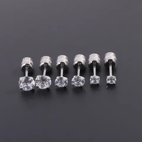 Boucles d'Oreilles Clous en Acier Titane Zircon Minimaliste pour Hommes Femmes Quatre Griffes Or Argent Bijoux Fermoir à Vis