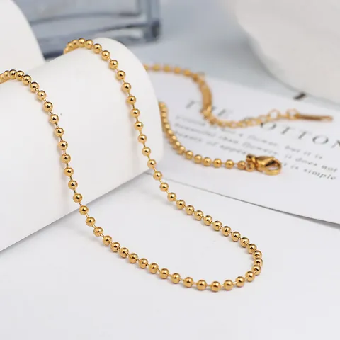 Collier Minimaliste en Acier Inoxydable Chaîne à Billes pour Femmes Hommes Plaqué Or Argent Noir Bijoux de Collier de Perles Cadeau