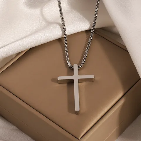 Collier Pendentif Croix Acier Inoxydable Minimaliste Géométrique Bijoux Tendance Pour Femmes Hommes Unisexe