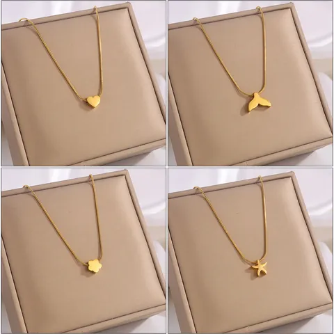 Élégant Collier Pendentif en Acier Inoxydable Plaqué Or Cœur Étoile Queue de Poisson Trèfle Étoile de Mer Avion Femmes Bijoux