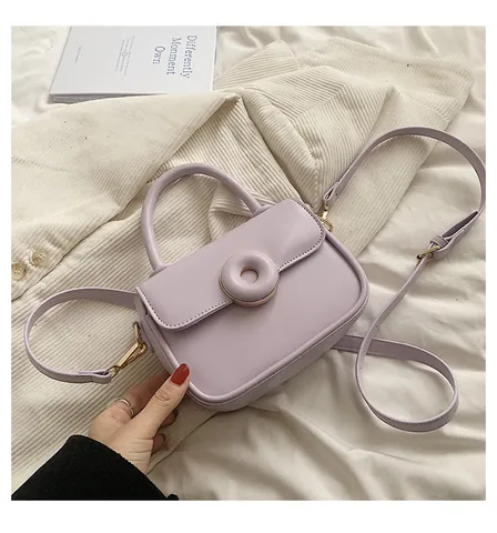 Bolso Bandolera Cuadrado Pequeño de Cuero PU para Mujer Con Hebilla Redonda Cierre Magnético Correa de Hombro Ajustable Bolso de Mano para Diario