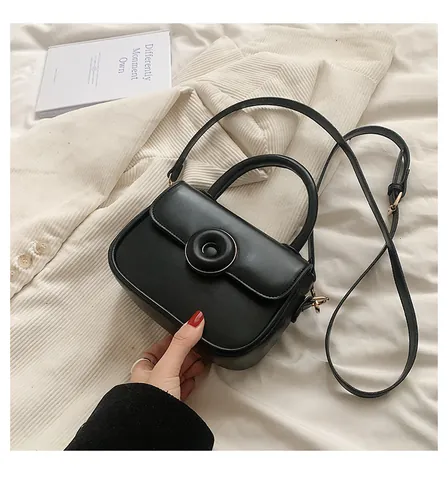 Bolso Bandolera Cuadrado Pequeño de Cuero PU para Mujer Con Hebilla Redonda Cierre Magnético Correa de Hombro Ajustable Bolso de Mano para Diario