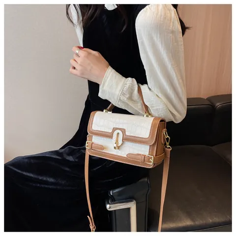 Borsa Quadrata Piccola da Donna con Goffratura Coccodrillo in Pelle PU Borsa a Tracolla Fashion Retro con Accessori Dorati