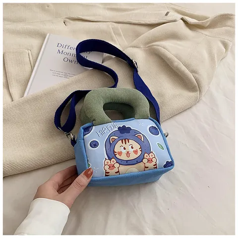 Cute Cartoon Canvas Crossbody Bag For Women Kids Mini Handbag With Corduroy Handle Adjustable Strap Zipper Shoulder Bag