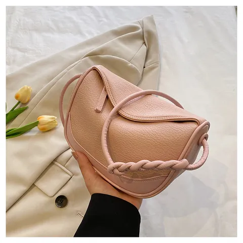 Borsa a Sella da Donna in Pelle PU con Grana Martellata Tracolla Intrecciata Chiusura Magnetica Minimalista Borsa a Tracolla