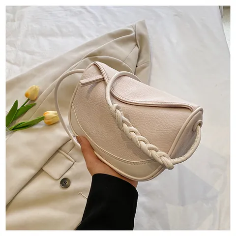 Borsa a Sella da Donna in Pelle PU con Grana Martellata Tracolla Intrecciata Chiusura Magnetica Minimalista Borsa a Tracolla