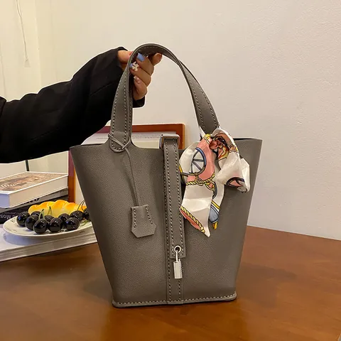 DIY Eimertasche Material Kit PU Leder Litchi Maserung Handtasche Mit Seidentuch Metallschloss Damen Retro Handtasche