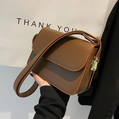 Bolso de Axila Minimalista de Cuero PU para Mujer Vintage Color Sólido Bandolera Pequeño Bolso Cuadrado Con Cierre de Metal Dorado Bolso de Hombro Diario Simple