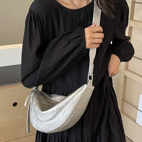 Women Fashion PU Leather Crescent Crossbody Bag Large Capacity Summer Solid Color Dumpling Shoulder Bag With Zipper Closure