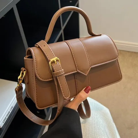 Borsa a Tracolla Quadrata Piccola in Pelle PU da Donna Urbana Semplice Borsa a Mano con Fibbia Magnetica e Cuciture