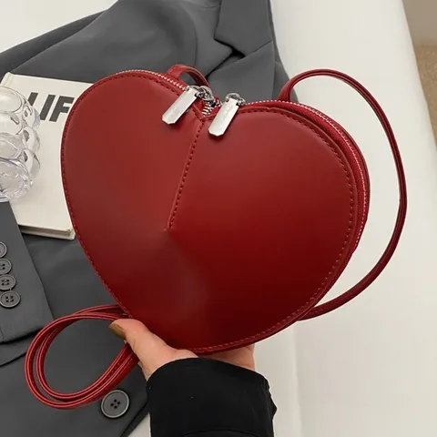 Mini Bolso Bandolera con Forma de Corazón para Mujer Diseño de Nicho Cuero PU Color Sólido Doble Cremallera Bolso de Hombro Moda Casual Street Style