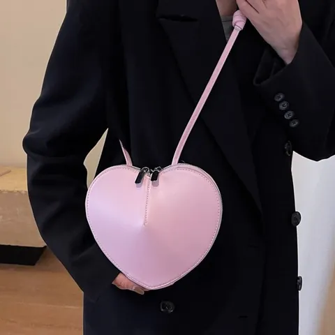 Mini Bolso Bandolera con Forma de Corazón para Mujer Diseño de Nicho Cuero PU Color Sólido Doble Cremallera Bolso de Hombro Moda Casual Street Style