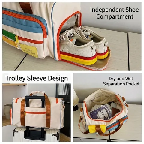 Große Kapazität Reisetasche Damen Trocken-Nass-Trennung Fitness Yoga Tasche Color-Block Handtasche Mit Schuhfach Weekend Tasche