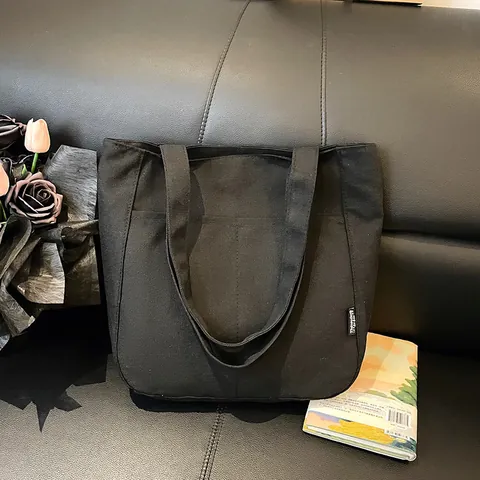 Dames Casual Canvas Tote Bag Grote Capaciteit Stedelijk Eenvoudige Schoudertas Met Multi Zakken Effen Kleur Dagelijks Woon-werkverkeer Handtas