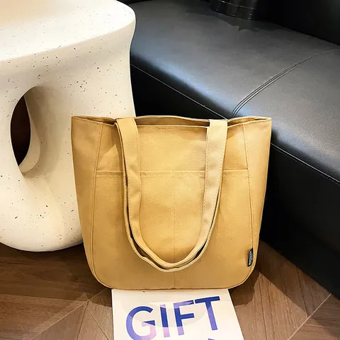 Dames Casual Canvas Tote Bag Grote Capaciteit Stedelijk Eenvoudige Schoudertas Met Multi Zakken Effen Kleur Dagelijks Woon-werkverkeer Handtas