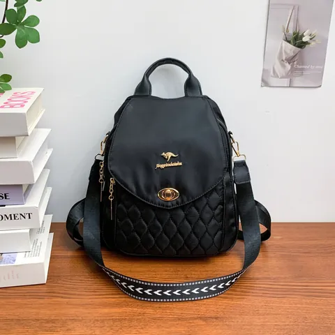 Women Fashion Quilted Nylon Backpack Large Capacity Versatile Lightweight School Travel Shoulder Bag With Gold Hardware