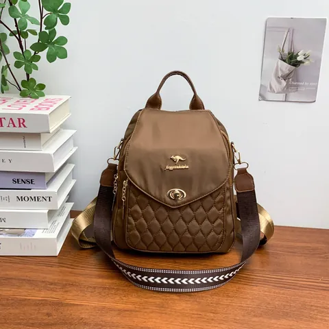 Women Fashion Quilted Nylon Backpack Large Capacity Versatile Lightweight School Travel Shoulder Bag With Gold Hardware