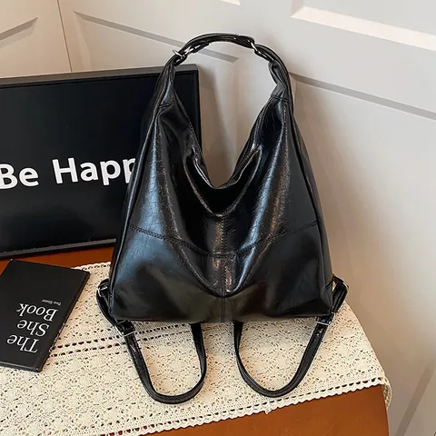 Sac Fourre-tout Vintage en Cuir PU Grande Capacité Sac Hobo Bandoulière Style Sac à Dos Multi-Usages Sac à Main pour Bureau
