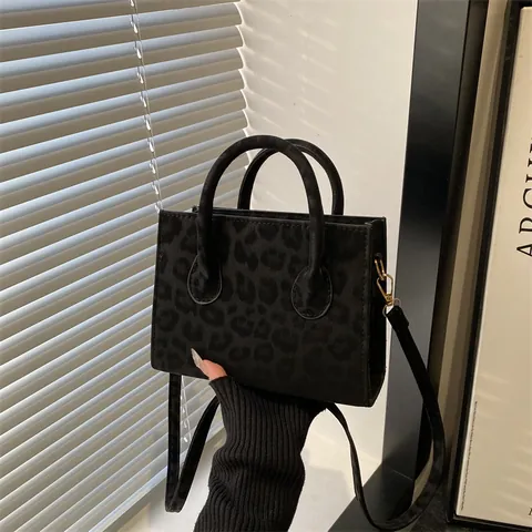 Bolso Bandolera de Gamuza Sintética con Estampado de Leopardo para Mujer Bolso Tote de Hombro Minimalista con Doble Asa