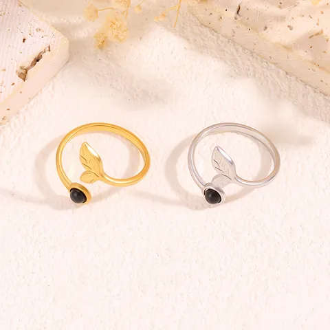 Mode Acier Inoxydable Feuille Bague Ouverte Pour Femmes Minimaliste Émail Goutte d'Huile Réglable Bague de Doigt Bijoux de Niche